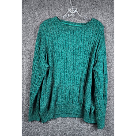 Kim Rogers Sweaters - Kim Rogers Sweater Women 2X‎ Green Curvy Cable Knit Cotton Marled Crew Neck